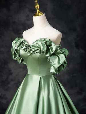 Elegant A Line Strapless Green Satin Long Prom Dresses GG013