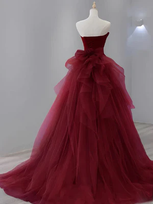 Elegant Strapless Burgundy Mermaid Long Prom Dresses, Wine Red Mermaid Long Formal Evening Dresses GG025