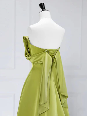 Elegant A Line Off the Shoulder Green Satin Long Prom Dresses, Long Formal Evening Dresses GG026