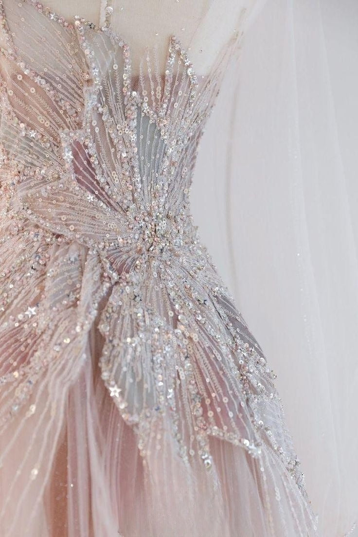 Delicate A Line Sheer Straps Sequins Tulle Long Prom Dress GG033