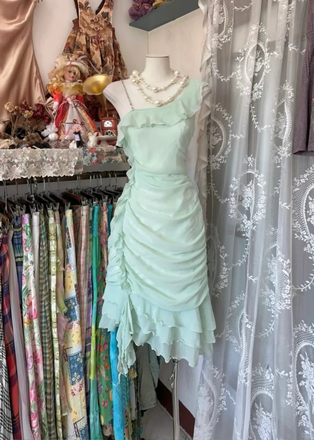 Pretty Mermaid One Shoulder Mint green Chiffon Short Prom Dress,Homecoming Dress,Evening Dress GG1883