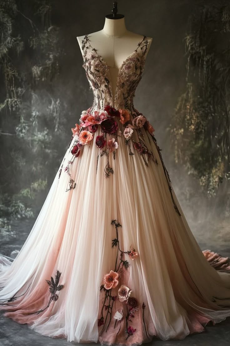 Unique A Line V Neck Tulle Applique Long Prom Dress,Evening Dress GG2104