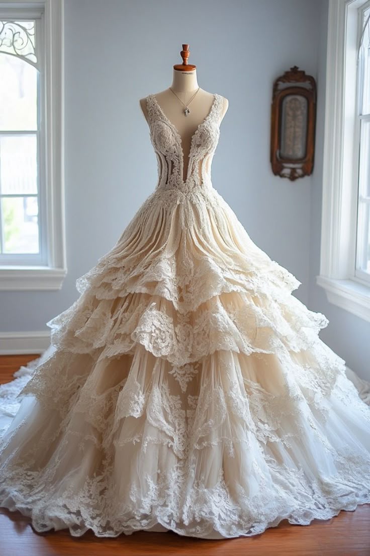 Gorgeous A line V Neck Tulle Lace Long Prom Dress,Wedding Dress,Evening Dress GG2256