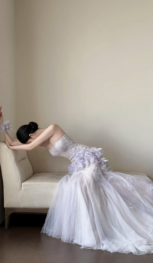 Unique Mermaid Straoless Satin Tulle Applique Long Prom Dress, Party Dress, Evening Dress GG2823