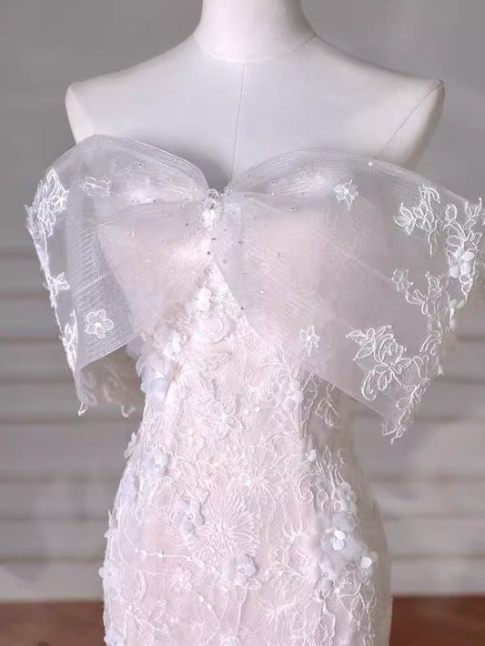 Dreamy Mermaid Off The Shoulder Tulle Lace Wedding Dress GG2937