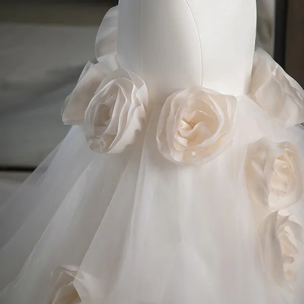 Simple Mermaid Strapless White Satin Tulle Applique Long Wedding Dress GG2943