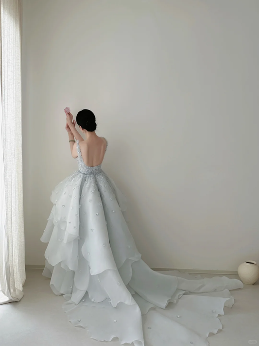 Princess Ball Gown Square Chiffon Applique Long Wedding Dress GG2965