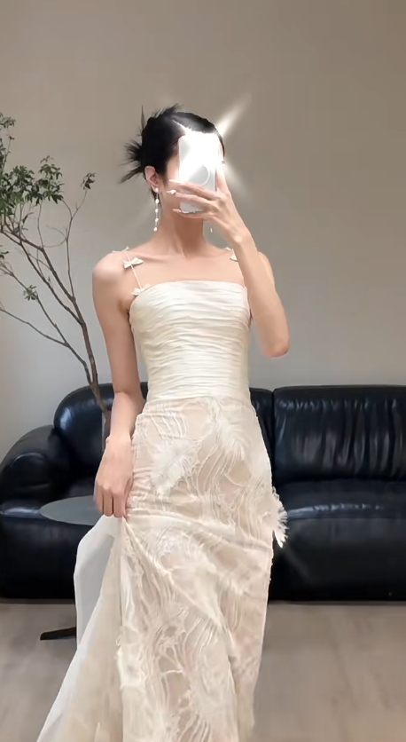 Unique Mermaid Spaghetti Straps Satin Lace Long Wedding Dress GG3023