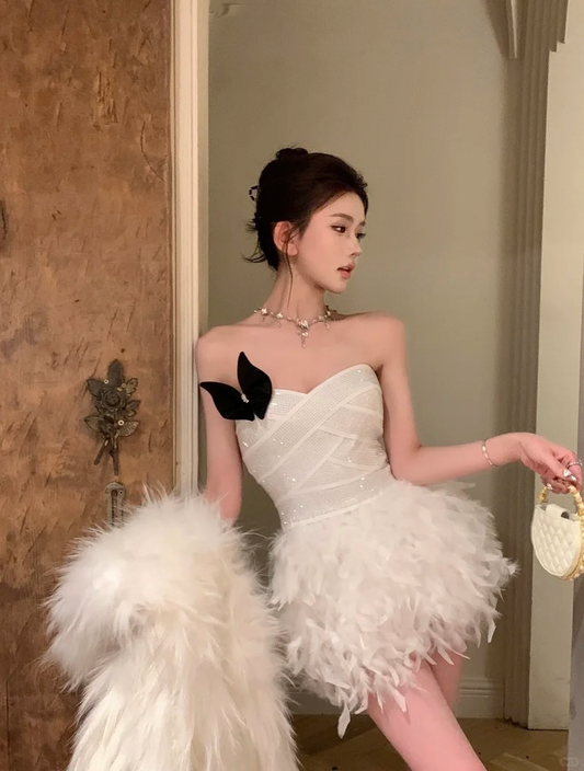 Chic A Line Strapless Satin Tulle Beads Short Prom Dress,Homecoming Dress,Birthday Dress GG3521