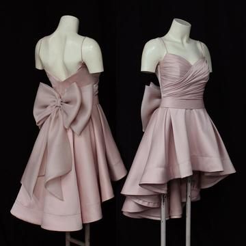 Pretty A Line Spaghetti Straps Pink Satin Back With Bow Short Prom Dress,Homecoming Dress,Birthday Dress GG3528