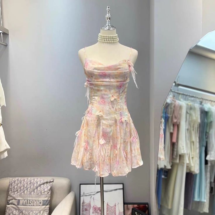 Chic A Line Spaghetti Straps Satin Printed Floral Short Prom Dress,Homecoming Dress,18th Birthday Dress GG3608