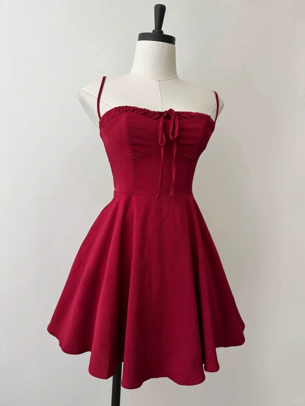 Cute Burgundy A Line Spaghetti Straps Satin Short Prom Dress,Homecoming Dress,16th Birthday Dress GG3622