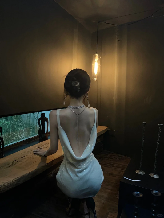 Chic Mermaid Spaghetti Straps Sequin Backless Short Prom Dress,Homecoming Dress,16th Birthday Dress GG3654