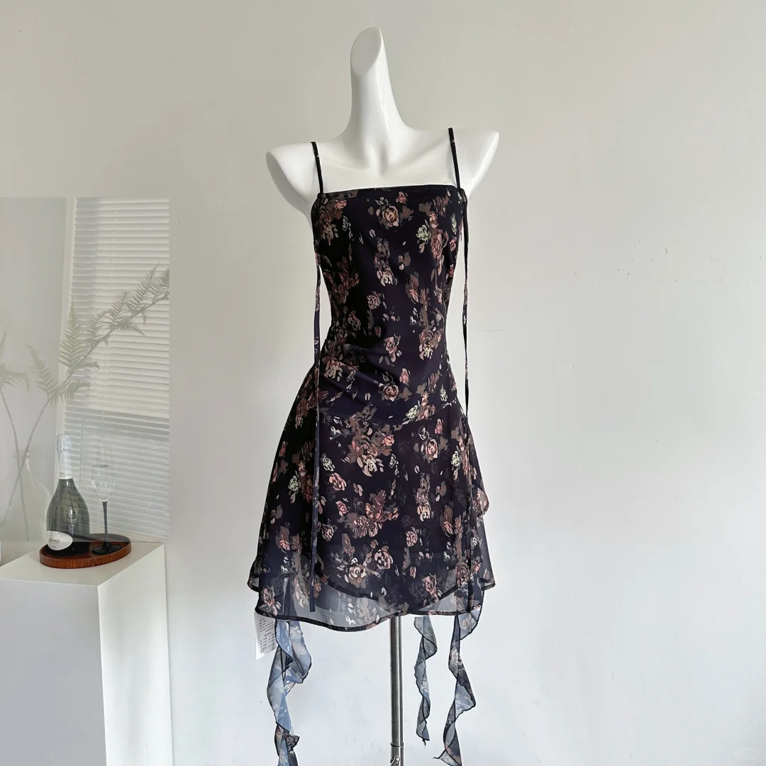 Pretty A Line Spaghetti Straps Chiffon Printed Ruffles Short Homecoming Dress,Summer 17th Birthday Dress GG3809