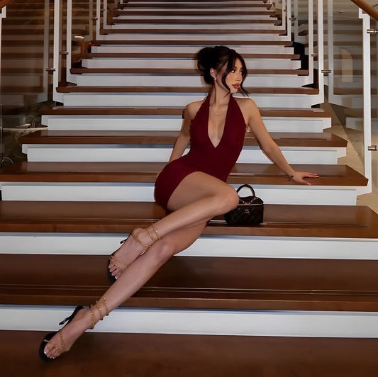 Sexy Mermaid Halter Burgundy Satin Short Homecoming Dress,Summer 21th Birthday Dress GG3921