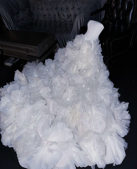 Stunning Ball Gown Strapless White Satin Long Prom Dress,Wedding Dress,Formal Evening Dress GG4299