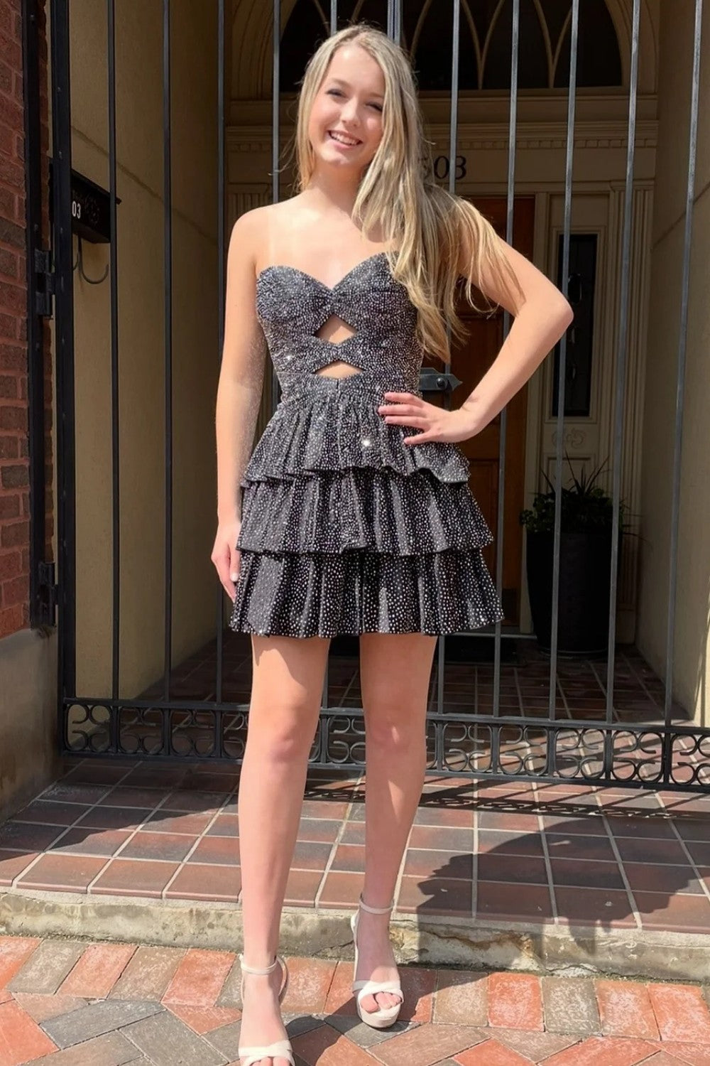 Gorgeous A-Line Sweetheart Lace Up Short Tiered Beaded Homecoming Dress