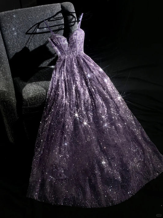 amakanas--Purple gorgeous exquisite beaded long tulle prom dress ball gown romantic and dazzling girl gh5693