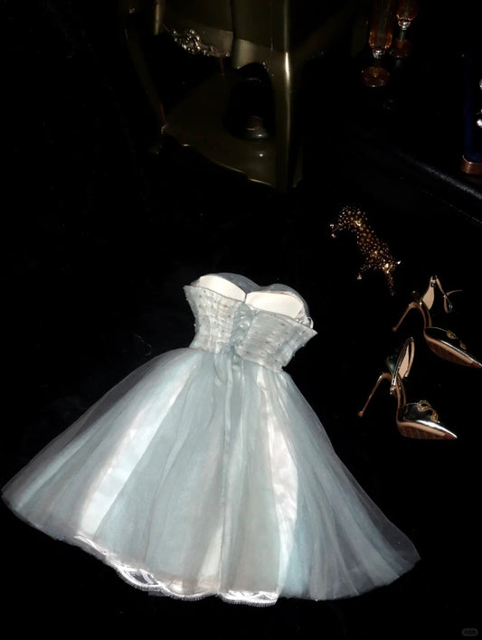 Tiffany blue tulle beaded tulle short homecoming dress prom dress evening dress gh4388