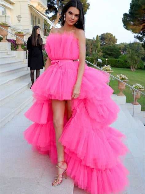 Elegant pink high low Prom Dresses cg7457