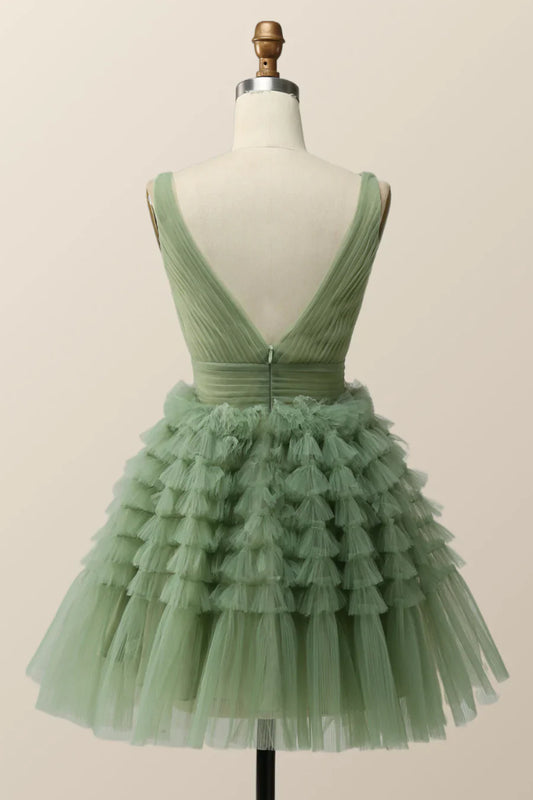 Empire Green Tulle A-line Party Dress Homecoming Dresses fg3727