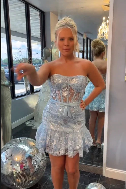 Red Strapless Tulle Sequin-Embroidery Multi-Layers Homecoming Dress fg3636