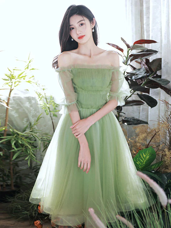 Green Tulle Short Prom Dress, Green Homecoming Dresses fg3414