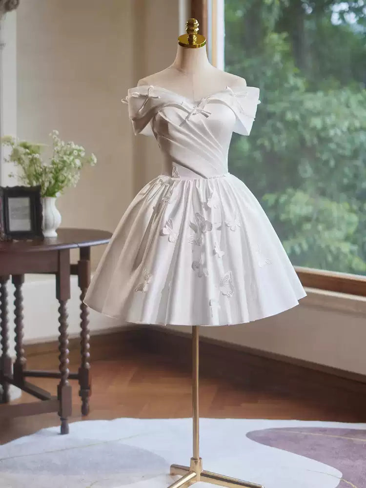 White homecoming dress satin birthday party dress short prom dress evening dress gh4583