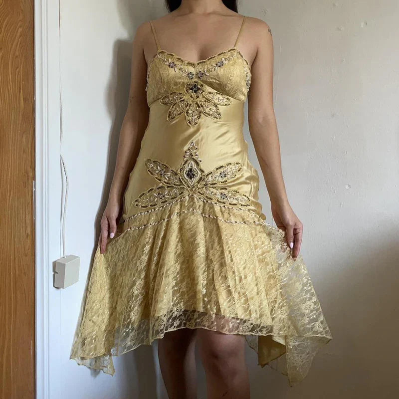 Gold Vintage Fashion Beaded Short Satin Homecoming Dress Birthday Party Dress gh4850