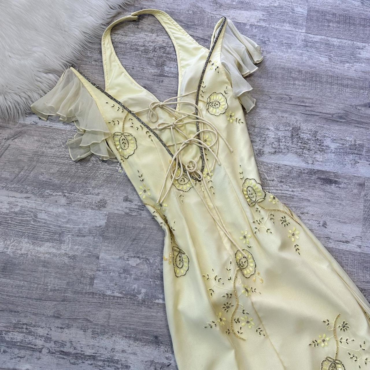 Yellow vintage prom dress maxi dress fairy dress y2k dress homecoming dress suspender dress sequin floral delicate cute prom/wedding/summer/date gh4515