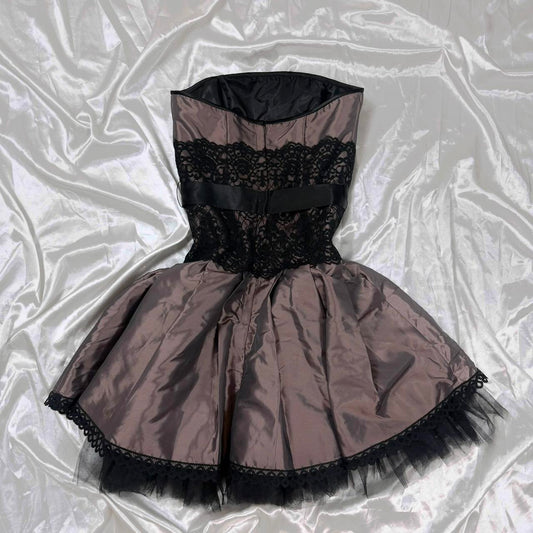 Y2K brown and black lace prom dress homecoming dress gothic dress fairy dress gh4597