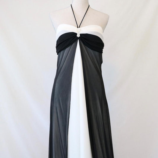 Black and white vintage fashion stunning high waist halter neckline long Chiffon Tulle prom dress evening gown party dress bridesmaid dress gh3605
