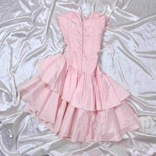 Pink Sweet Ruffle Short Satin Prom Dress Homecoming Dress Formal Dress gh4599