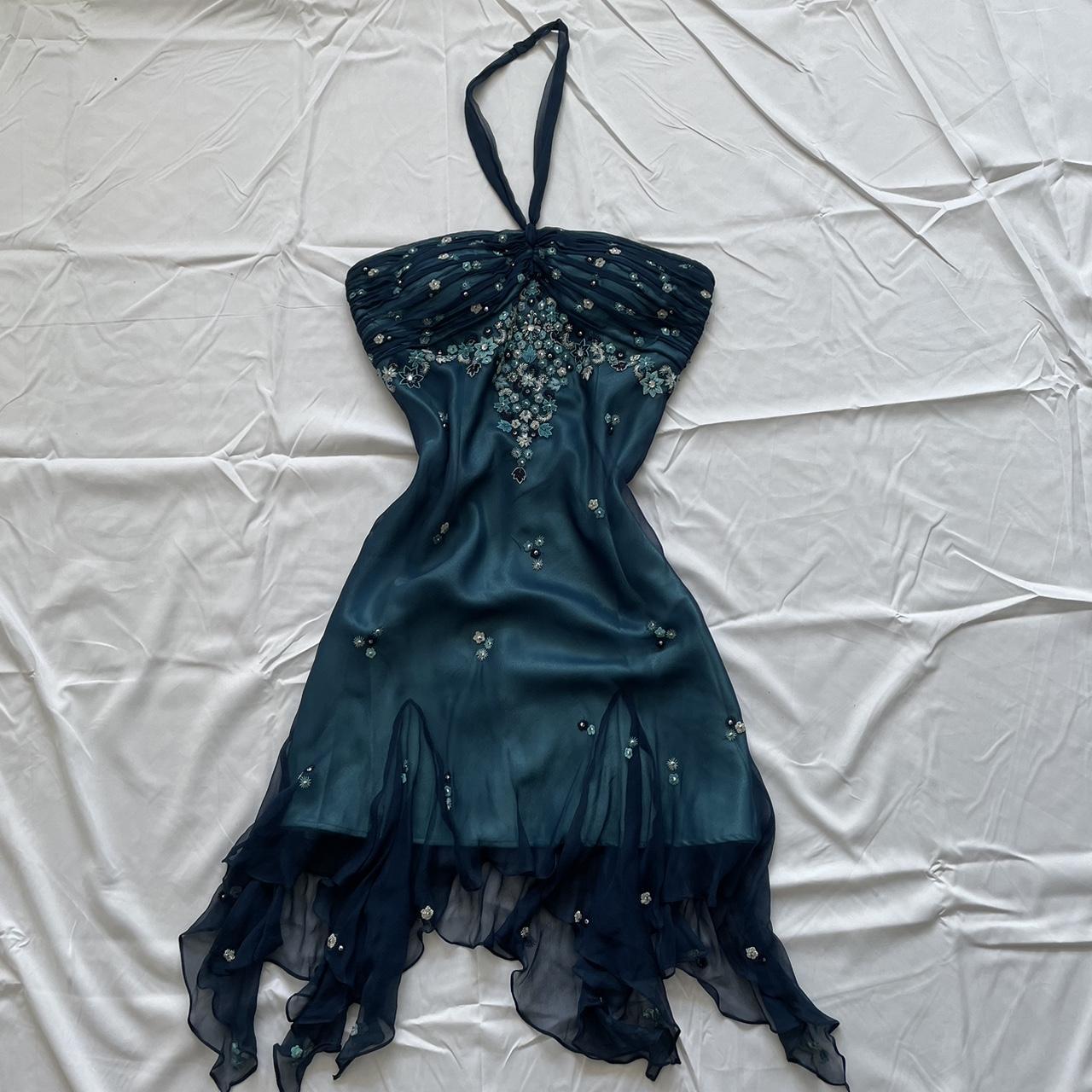 amakanas-Blue floral beaded short halter chiffon homecoming dress birthday party dress gh5263