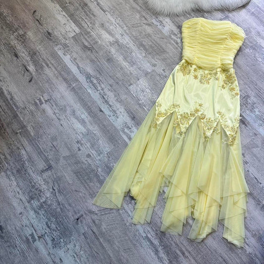 Yellow stunning vintage beaded midi/short chiffon homecoming dress prom dress evening gown gh4300