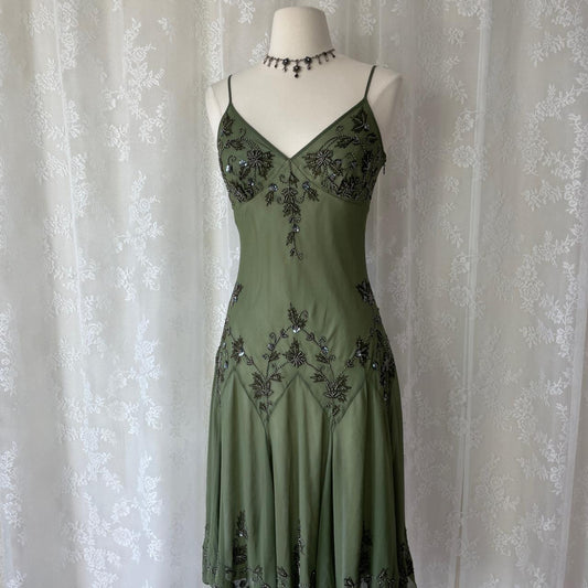 Olive Green Beaded Formal Prom Dress Chiffon Pretty Floral Midi/Short Homecoming Dress Date Dress Party Dress gh4618