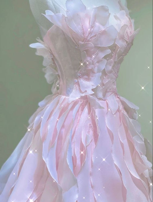 Princess Ball Gown Strapless Long Pink Prom Dress P1420