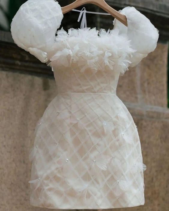 chic a-line organza white homecoming dress 18th birthday outfits P1958