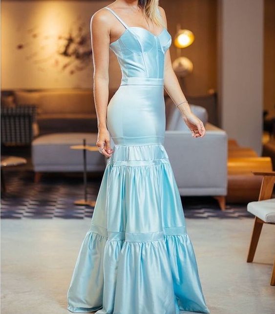 Simple Mermaid Long Light Sky Blue Prom Dress Party Dress 22th Birthday Outfits P2113