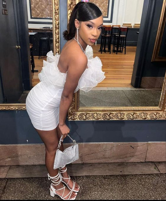 Cute Sheath Strapless Short White Homecoming Dress P2269