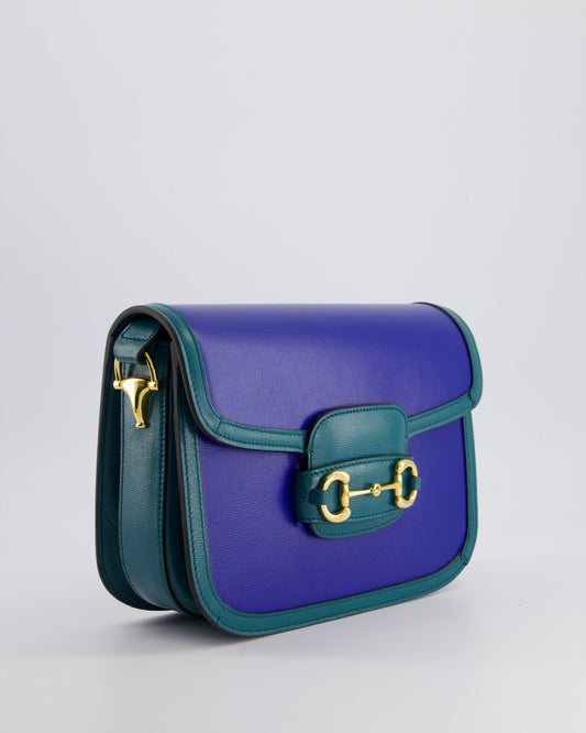Gucci Horsebit 1955 Small Shoulder Bag in Blue and Green with Gold Hardware RRP £2,650