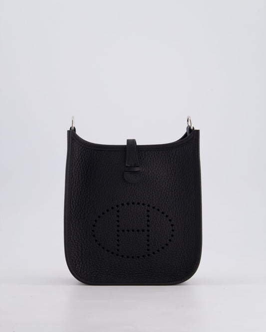 Hermès Mini Evelyne 16 Bag in Noir Clemence Leather with Palladium Hardware
