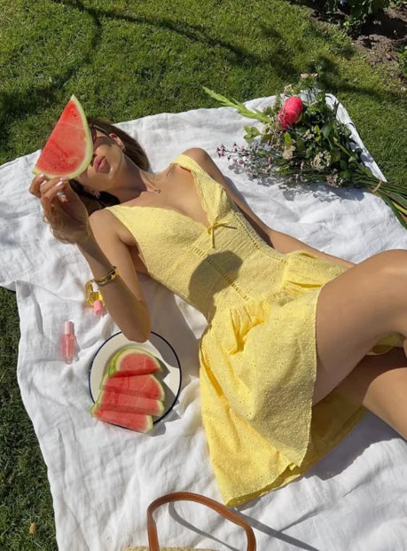 Vintage Yellow V-neck A-Line Short Party Dress Cocktail Dress Homecoming Dress TP4474