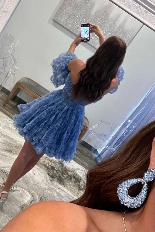 Stunning Floral Print A Line Homecoming Dress with Tulle Fabric and Removable Sleeves