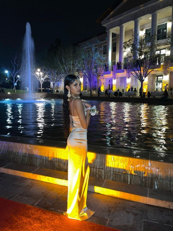 Champagne Slit Evening Dress Long Sheath Prom Dress SH901