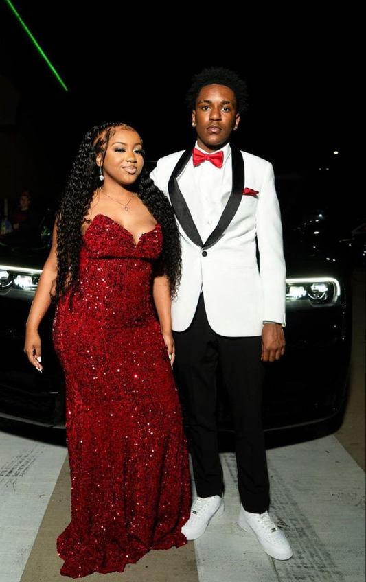 Red Strapless Sequin Mermaid Prom Dress Long Evening Dress SH934