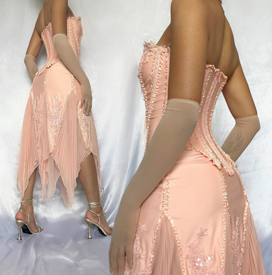 Soft pink beaded long homecoming dress chiffon ball gown evening gown elegant chiffon birthday dress party dress two piece set gh4447