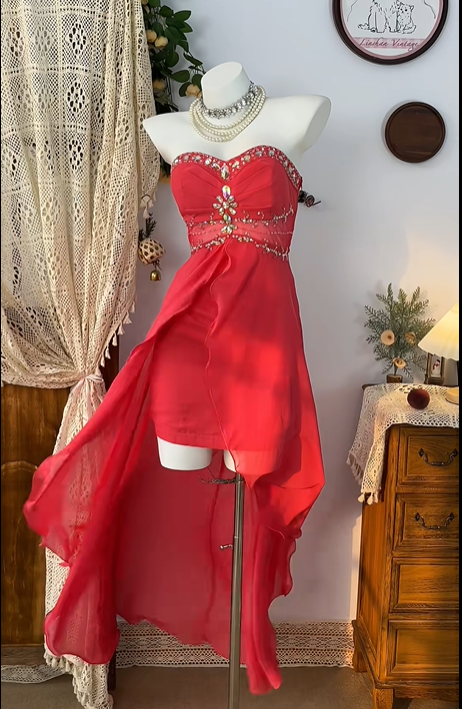 Red Beaded Fashion Elegant Short Chiffon Homecoming Dress Prom Dress Birthday Party Dress Evening Dress gh4697