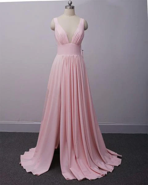 Charming Slit Long V-Neckline Bridesmaid Dress, Beautiful Party Gown gh462