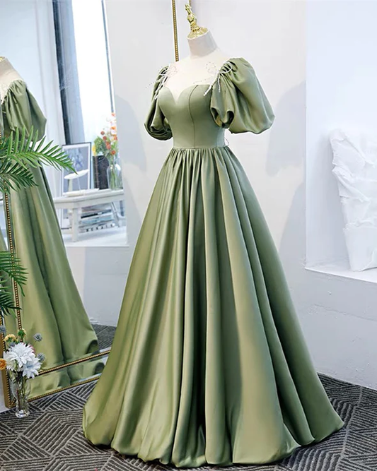 Puffy Sleeves Satin Bridesmaid Dresses gh1839